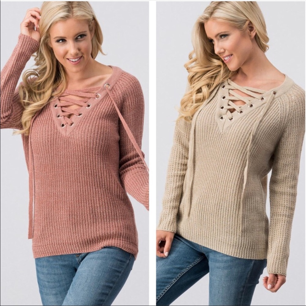 Oatmeal Criss Cross Front Knit Sweater